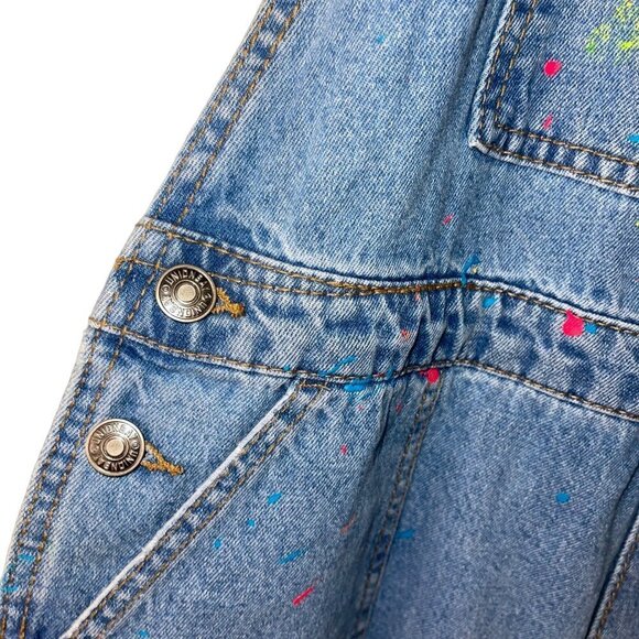 Union Bay Vintage Womens Overalls Size Large Blue Denim Upcycled Paint Splatter - Picture 7 of 12